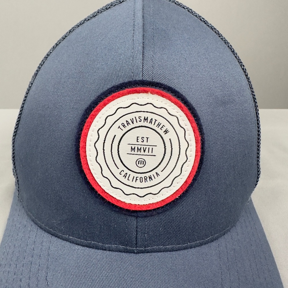 TravisMathew Mens California EST MMVII Patch Trucker Hat Flexfit 110 Snapback